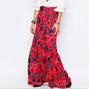 Free People Red Floral Maxi Skirt